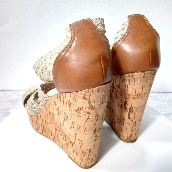 Steve Madden Beige Cork Woven Fabric Edelle Platform Sandals Size 8 - Picture 4 of 16